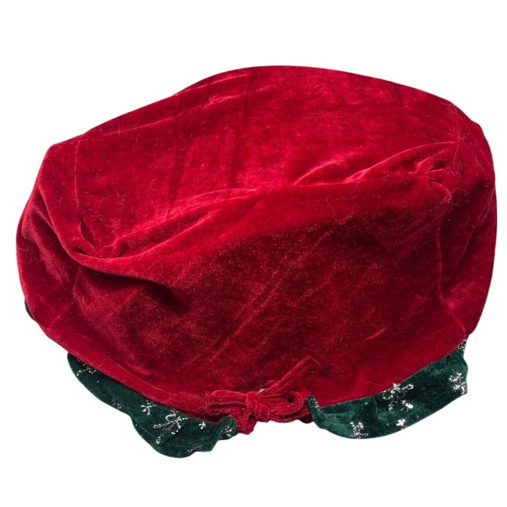 Handmade Christmas cover decor red green velveteen silver sparkle stars READ